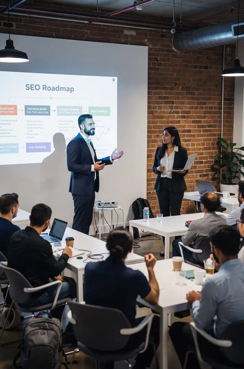 SEO consultant analyzing new technologies for optimization strategies